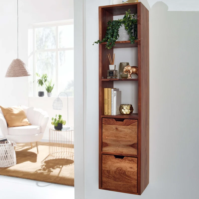 Wandregal mit Schubladen 35x150x30cm Sheesham Massivholz Modern