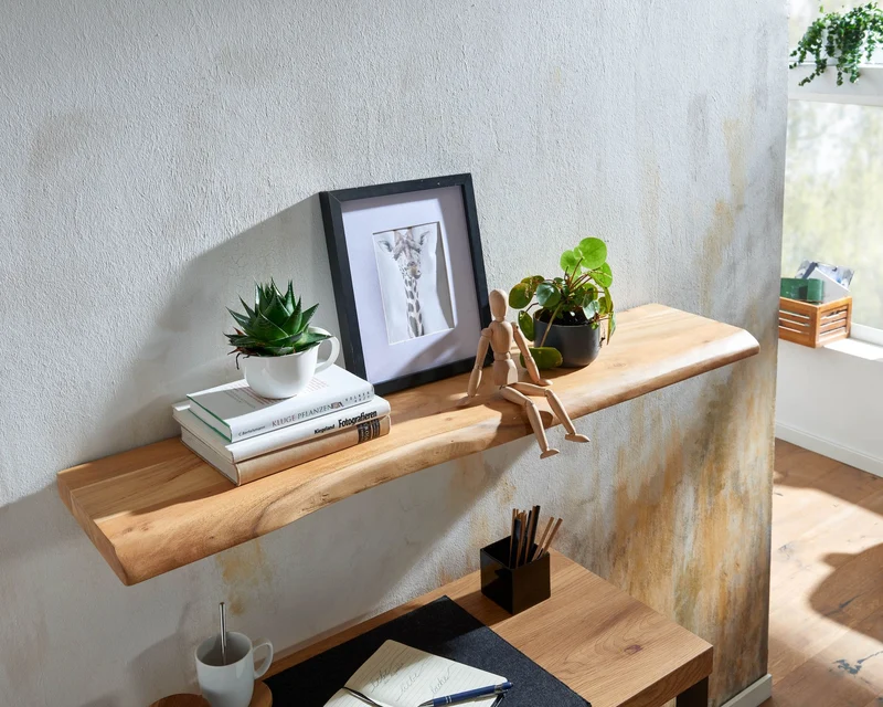 Wandregal Baumkante Akazie Massivholz 120cm Landhausstil Natur