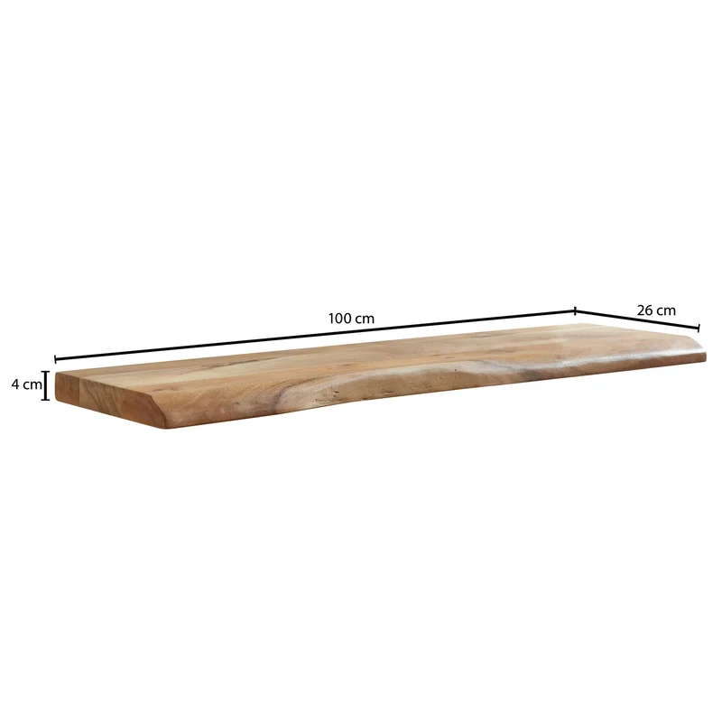 Wandregal Baumkante Akazie Massivholz 100cm Landhausstil Natur