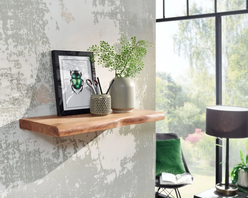 Wandregal Baumkante Akazie Massivholz 60cm Landhausstil Natur