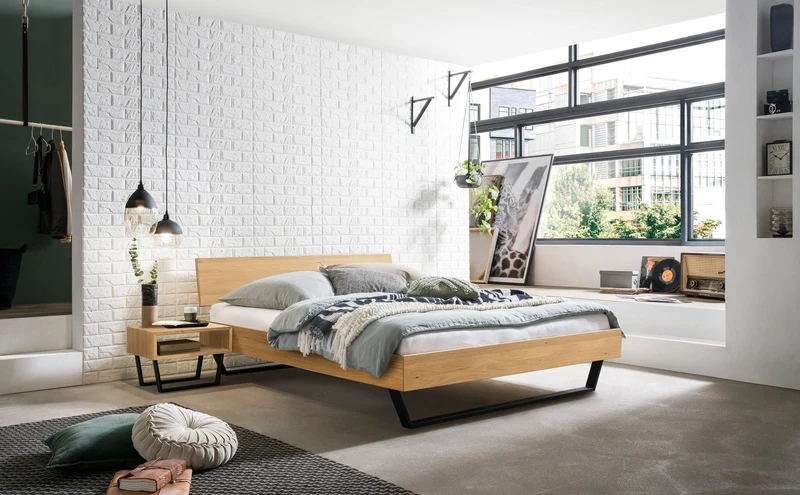Hasena Nachttisch Jose Eiche bright mit schwarzem Metallgestell Trento