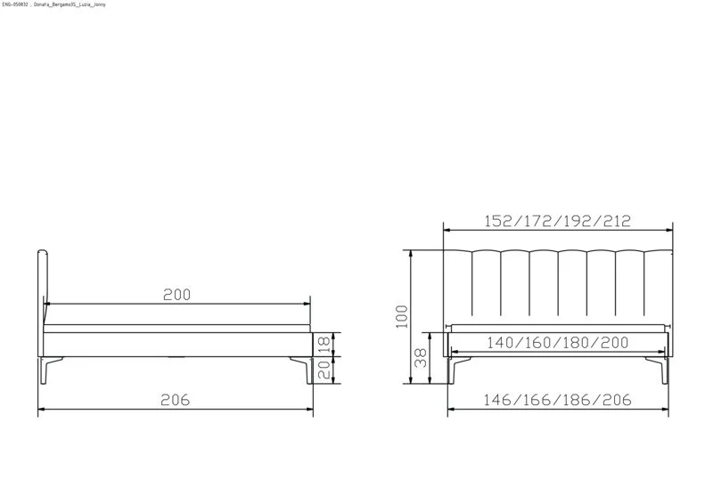 Hasena Massivholzbett Donata Bergamo Nussbaum mit gepolstertem Kopfteil
