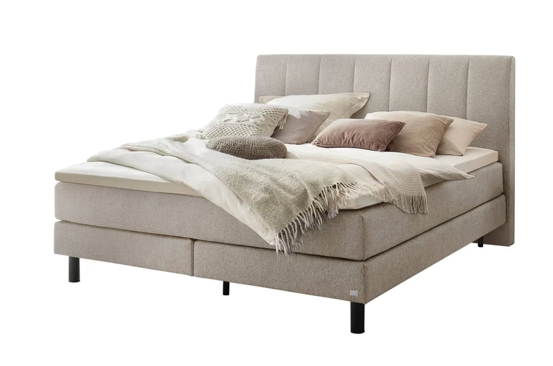 Hasena Boxspringbett Donna mit Topper, Bezug Pace Sand, Metallfüße Schwarz