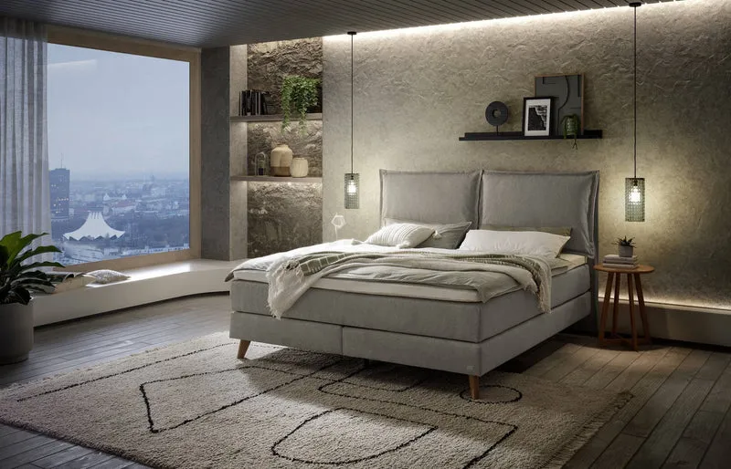 Hasena Boxspringbett Ricarda Eiche bright geölt mit Bezug Pace grey