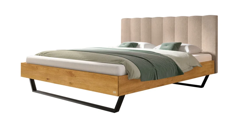 Hasena Bett Elio Bergamo Wildeiche natur geölt mit schwarzen Metallkufen