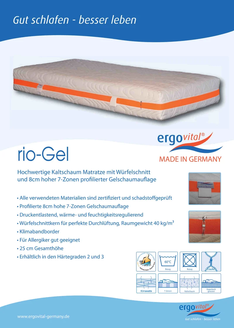 Würfelmatratze ergovital rio Gel