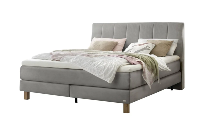 Hasena Boxspringbett Reina Eiche bright geölt mit Monet-Bezug Grau
