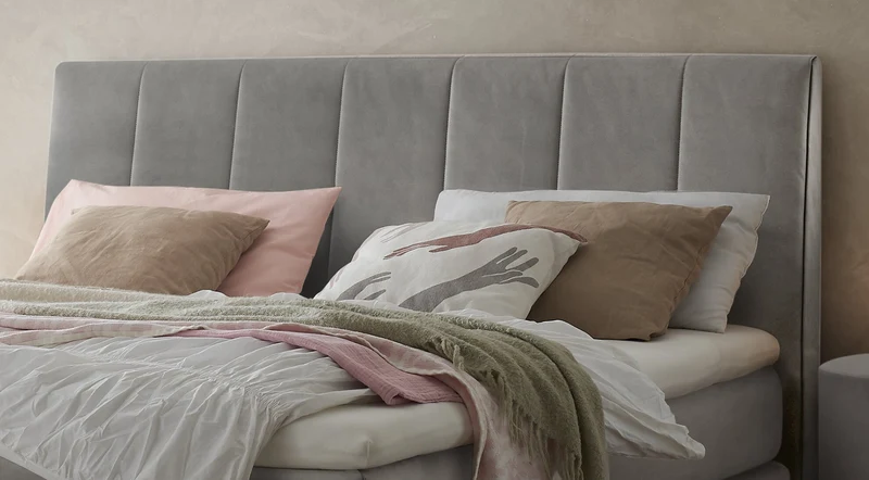 Hasena Boxspringbett Reina Eiche bright geölt mit Monet-Bezug Grau