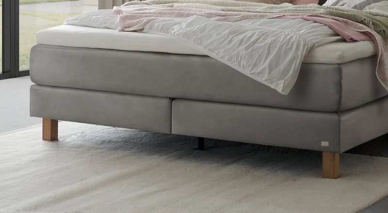 Hasena Boxspringbett Reina Eiche bright geölt mit Monet-Bezug Grau