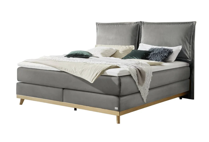 Hasena Boxspringbett Imelda Eiche bright mit Monet-Bezug Grau/Braun