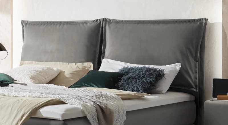 Hasena Boxspringbett Imelda Eiche bright mit Monet-Bezug Grau/Braun