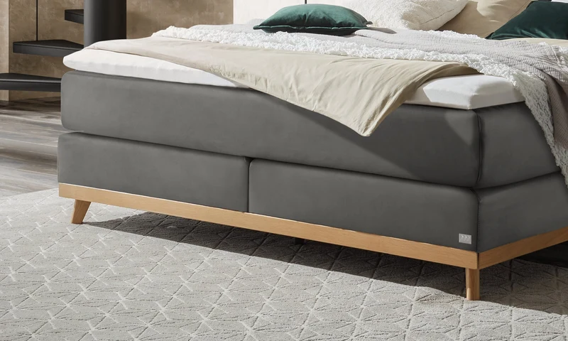 Hasena Boxspringbett Imelda Eiche bright mit Monet-Bezug Grau/Braun