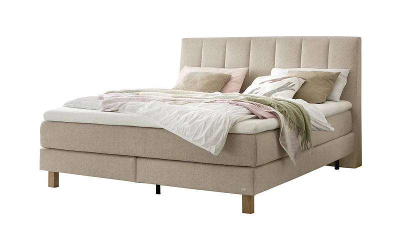 Hasena Boxspringbett Reina Eiche bright mit Bezug Pace Sand und Topper