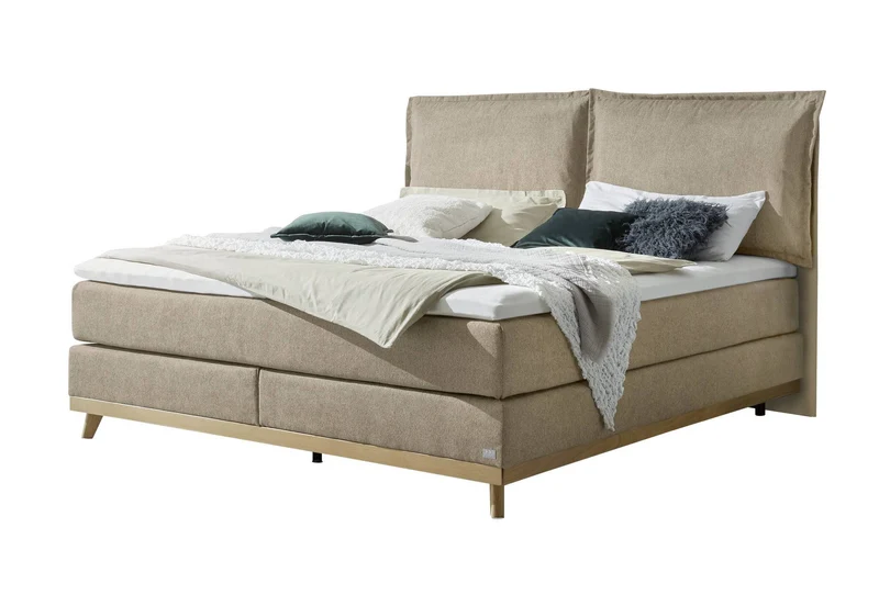 Hasena Boxspringbett Imelda aus Eiche Massivholz mit Topper, Pace Sand