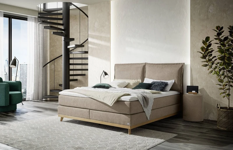 Hasena Boxspringbett Imelda aus Eiche Massivholz mit Topper, Pace Sand