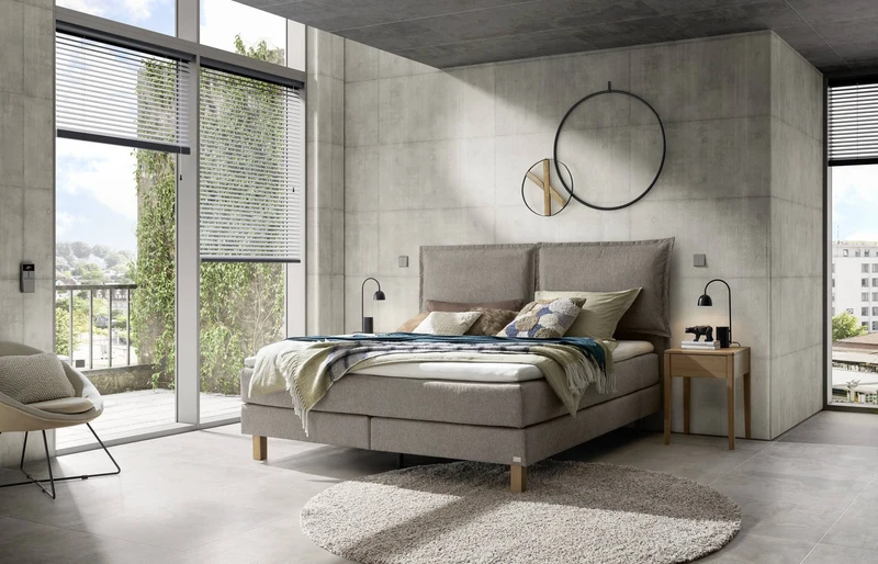 Hasena Boxspringbett Bonita Eiche bright mit Bezug Pace grey inkl. Topper