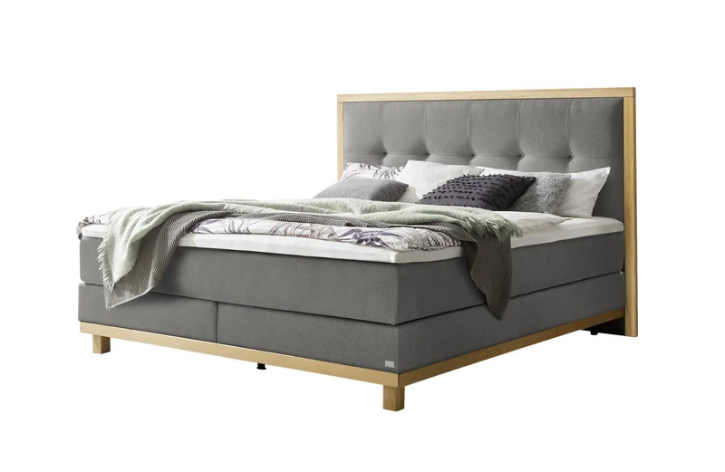 Hasena Boxspringbett Cecilia in Eiche bright geölt mit Bezug Pace Grey