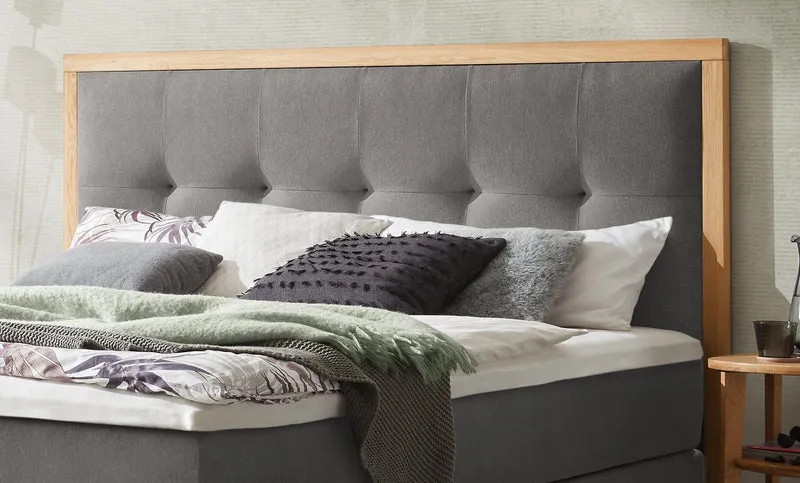 Hasena Boxspringbett Cecilia in Eiche bright geölt mit Bezug Pace Grey