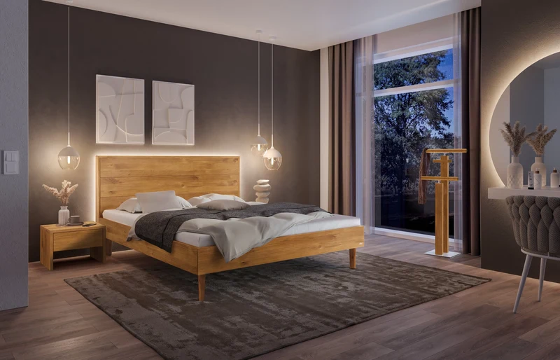 Hasena Sansano Luce Massivholzbett Bergamo Wildeiche mit LED-Lichtband