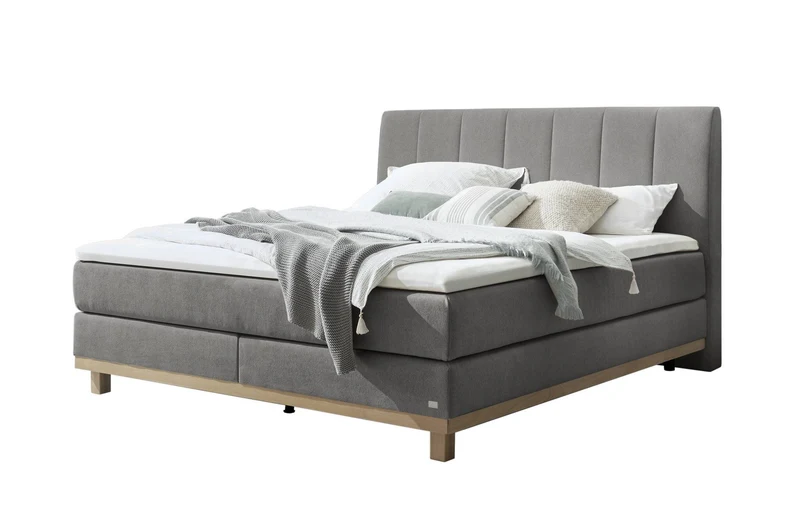 Hasena Boxspringbett Estela Eiche bright mit Topper-Wahl, Pace grey