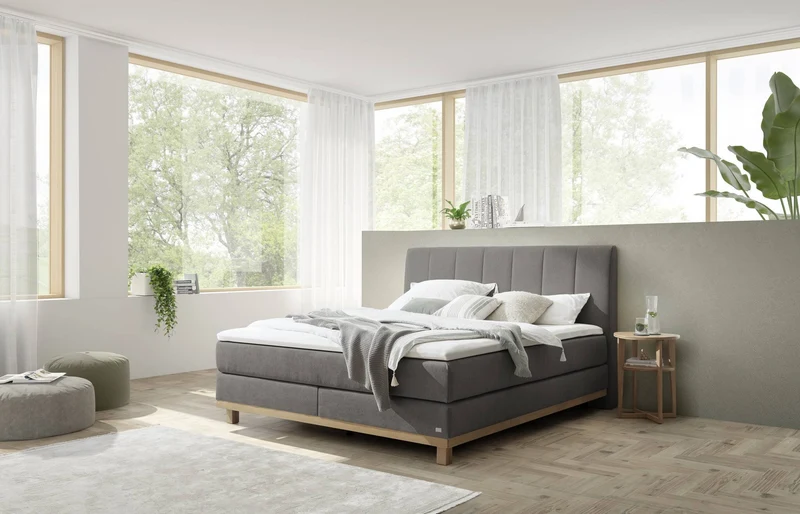 Hasena Boxspringbett Estela Eiche bright mit Topper-Wahl, Pace grey