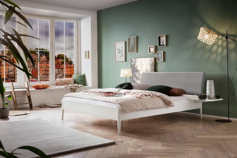 Hasena Polsterbett Sestola Lounge, Weiß mit Bezug Pace Light Grey