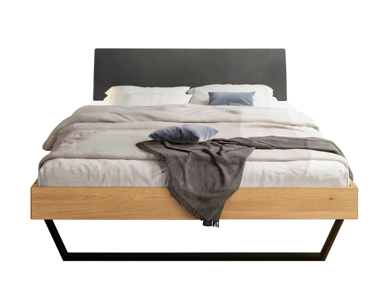 Hasena Bett Ariana Trento Eiche bright mit Metallkufen und Polster-Kopfteil