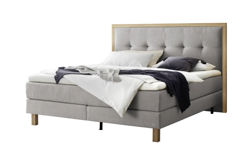 Hasena Boxspringbett Solara Eiche bright mit Topper, Pace light grey