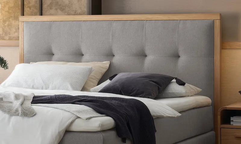 Hasena Boxspringbett Solara Eiche bright mit Topper, Pace light grey
