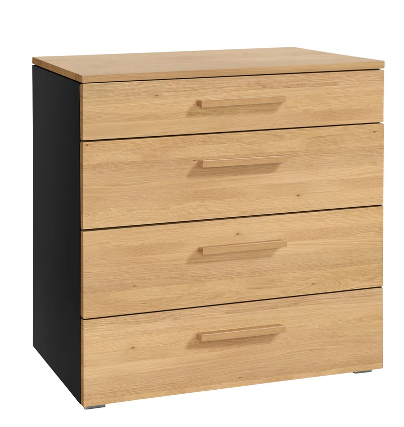 Hasena Kommode Atrine Schwarz mit Eiche-Front, 4 Schubladen