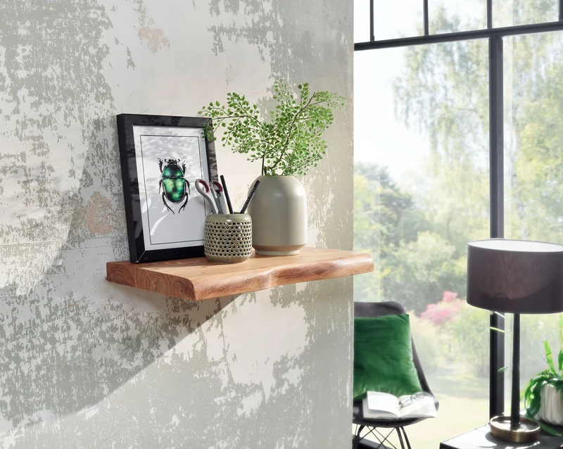 Wandregal Baumkante Akazie Massivholz 40cm Landhausstil Natur