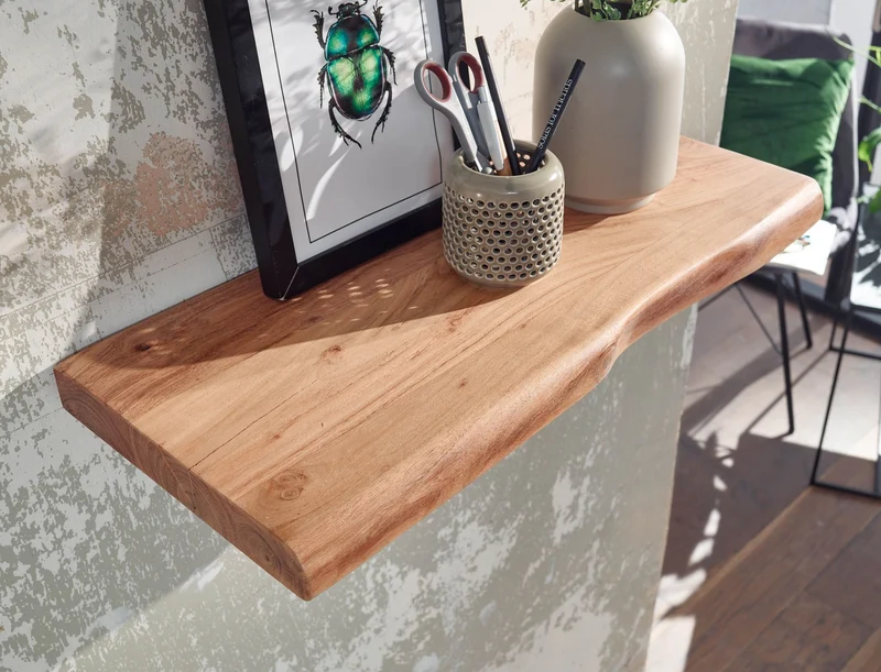 Wandregal Baumkante Akazie Massivholz 40cm Landhausstil Natur