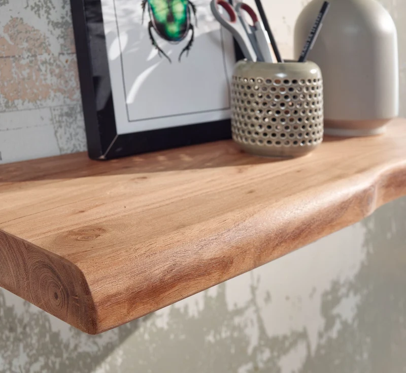 Wandregal Baumkante Akazie Massivholz 40cm Landhausstil Natur