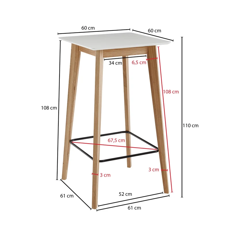 Stehtisch 60x110x60cm Weiß Eiche Skandinavisch Bartisch 4 Personen