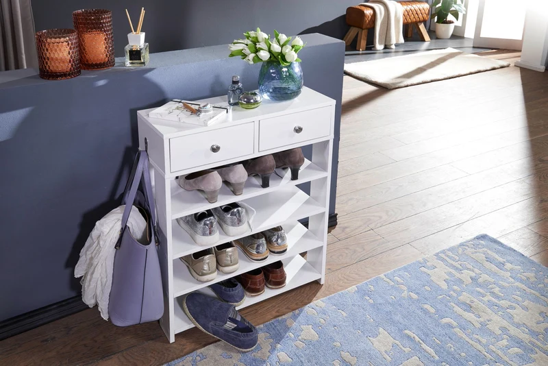 Schuhregal 60x79x24cm Weiß mit Schubladen 4 Fächer Flurregal