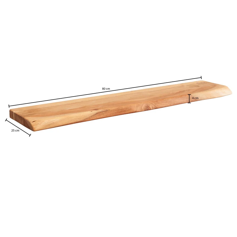 Wandregal Baumkante Akazie Massivholz 80cm Landhausstil Natur
