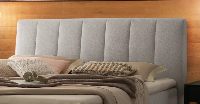 Hasena Boxspringbett Ambra in Pace Light Grey mit Metallkufe und Topper