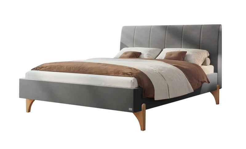 Hasena Renata Polsterbett Eiche bright mit Bezug Monet Steel