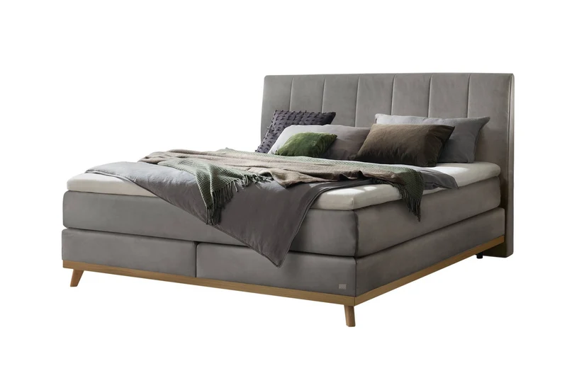 Hasena Boxspringbett Stefania in Eiche bright mit Monet-Bezug und Topper