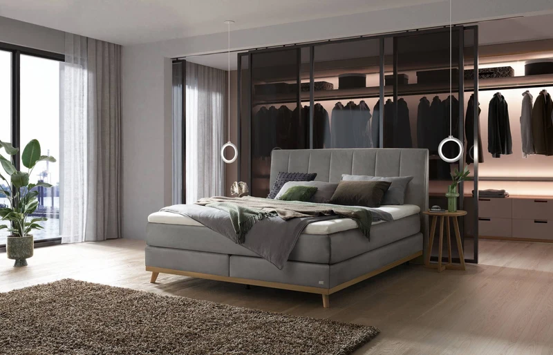 Hasena Boxspringbett Stefania in Eiche bright mit Monet-Bezug und Topper
