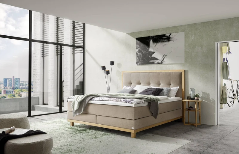 Hasena Boxspringbett Cecilia Eiche bright mit Sand-Bezug und Topper