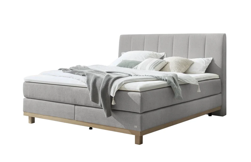 Hasena Boxspringbett Estela mit Massivholz-Füßen, Bezug Pace Light Grey