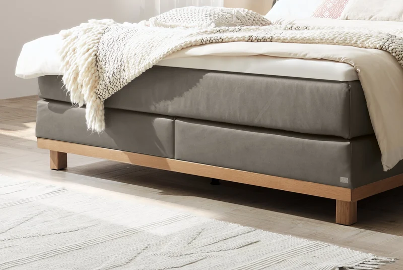 Hasena Boxspringbett Zamora in Eiche bright mit Bezug Monet steel