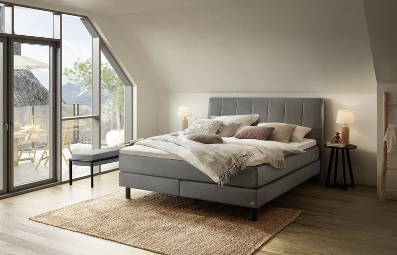 Hasena Boxspringbett Donna Pronto in Schwarz/Grau mit Metallfüßen