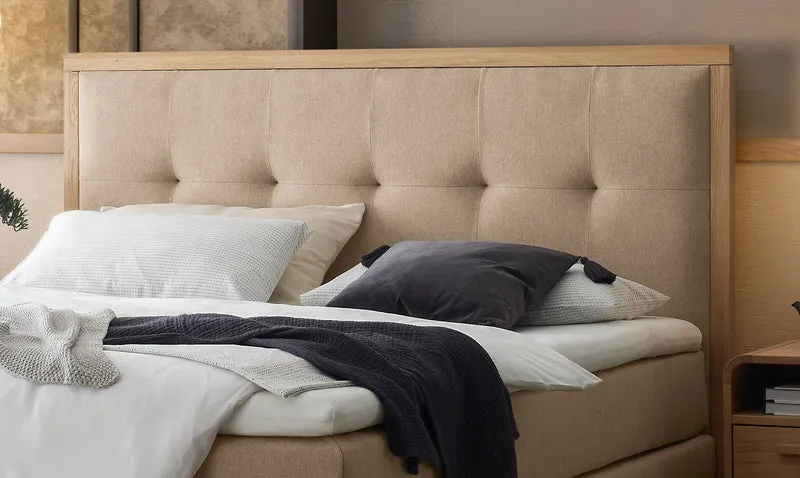Hasena Boxspringbett Solara in Eiche bright mit Sand-Bezug und Topper