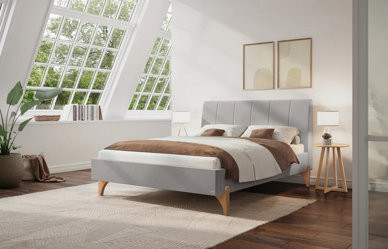 Hasena Polsterbett Renata Eiche bright mit Bezug Pace Light Grey