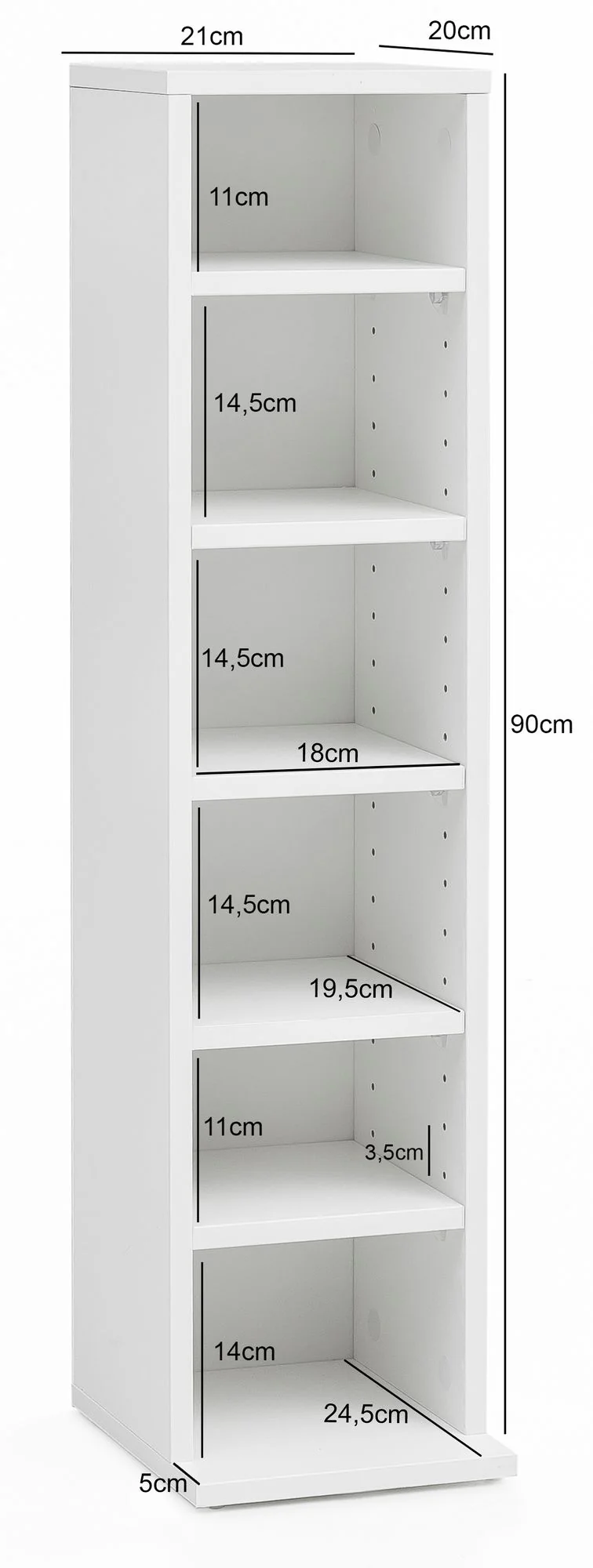 CD-Regal WL5.836 Holz 21x90x20cm Weiß 6 Fächer Modernes Standregal