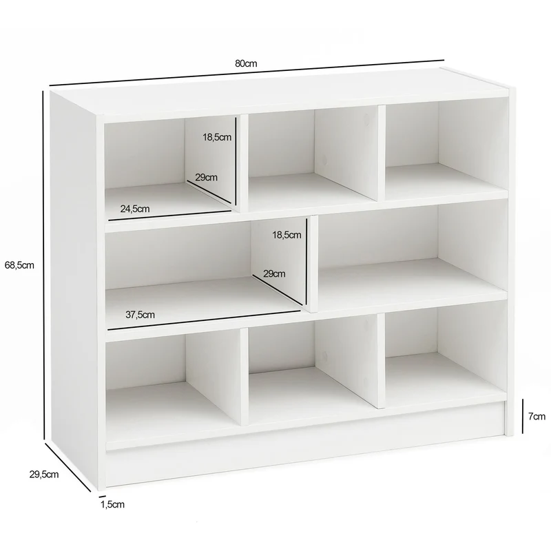 Bücherregal WL5.819 Weiß 80x68,5x29,5cm Modern Holz mit Fächern