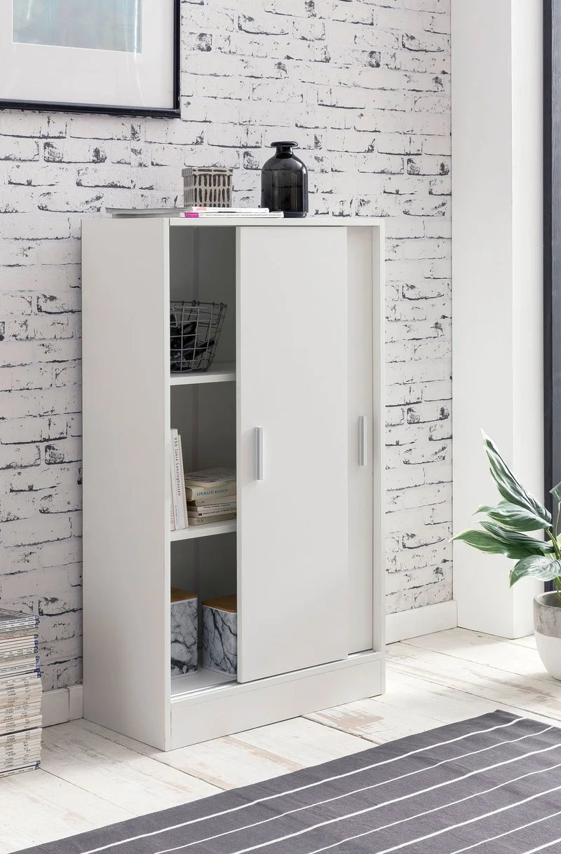 Aktenschrank WL5.817 Holz Weiß 60x107,5x28,5cm Modern Mehrzweckschrank