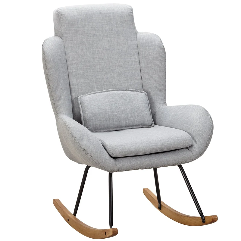 Schaukelstuhl Capri Grau Relaxsessel Stoff Holz Hochlehner Design